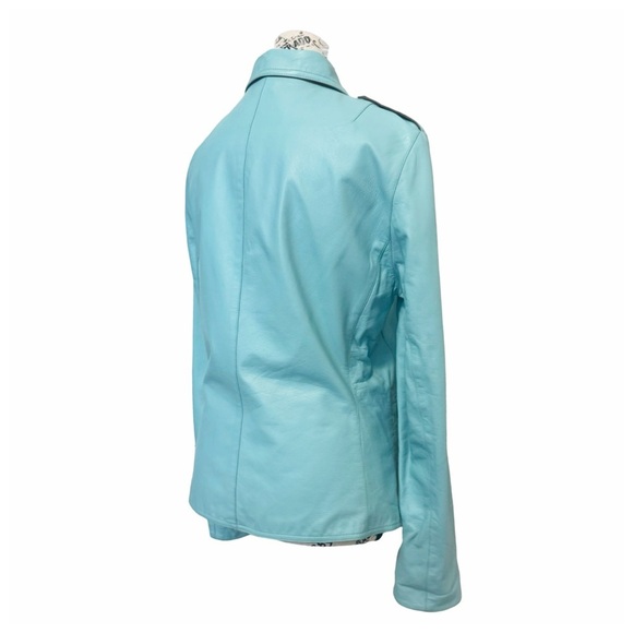 Source Unknown Women’s Aqua Leather Jacket - Picture 8 of 11